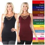 (ZENANA) Xtra Strappy Criss Cross FrontSpaghetti Strap Tank Top Lattice Seamless Cami