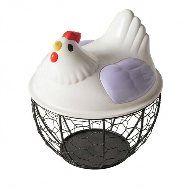 Cesta para almacenar huevos, soporte para huevos frescos con tapa, cesta rústica para huevos de , contenedor para frutas y encimeras. Tapa morada
