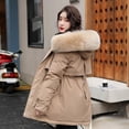 thumbnail image 1 of Chaqueta de algodón grueso de moda con cuello de cuero suelto de estilo coreano de invierno de mediano a largo para mujer, 1 of 6