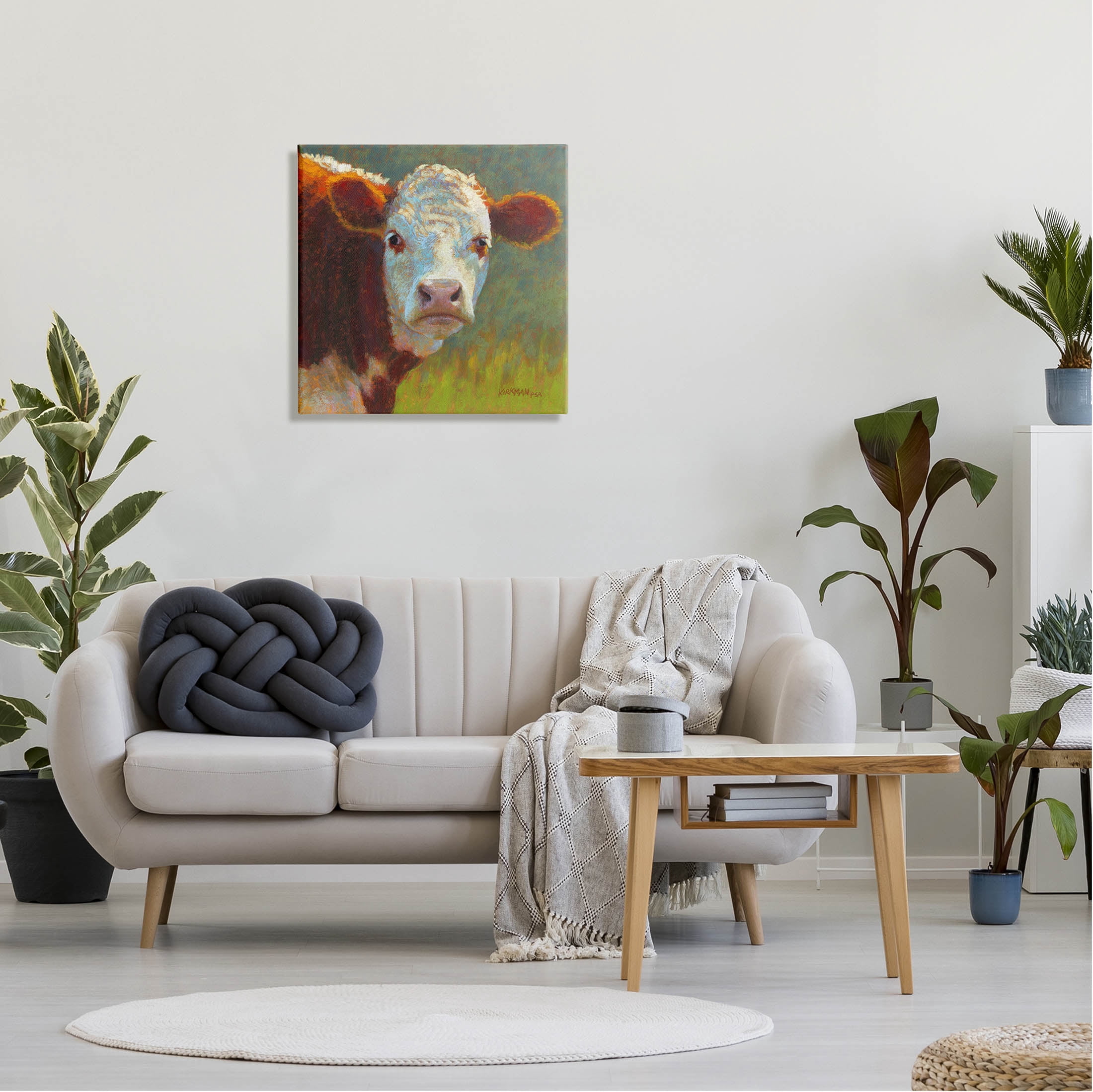 Rural Wildlife Cow Portrait Animals & Insects Painting Gallery Wrapped Canvas Print Wall Art