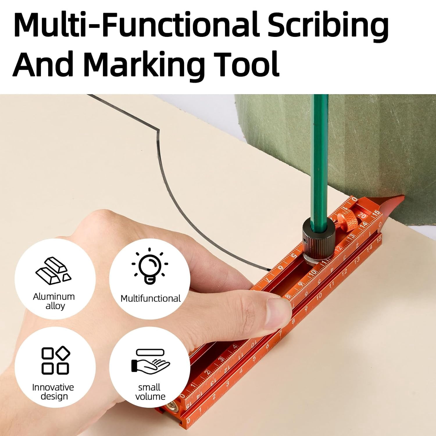 CATPAN Magnetic 4-Sided Laser Scale Scribing Tool-Leveling Ruler with Magnetic Base-Multi-Purpose Woodworking Marking Tool for DIY, Woodworking, Carpentry, Furniture Making and Construction