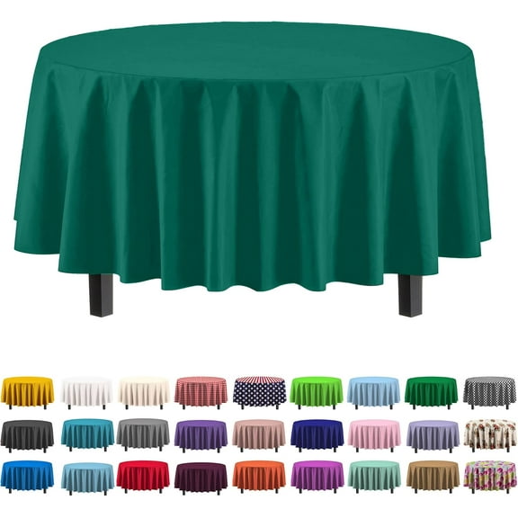 12-Pack Premium Plastic 84-Inch Round Tablecloth - Dark Green Dark Green 84-Inch Round