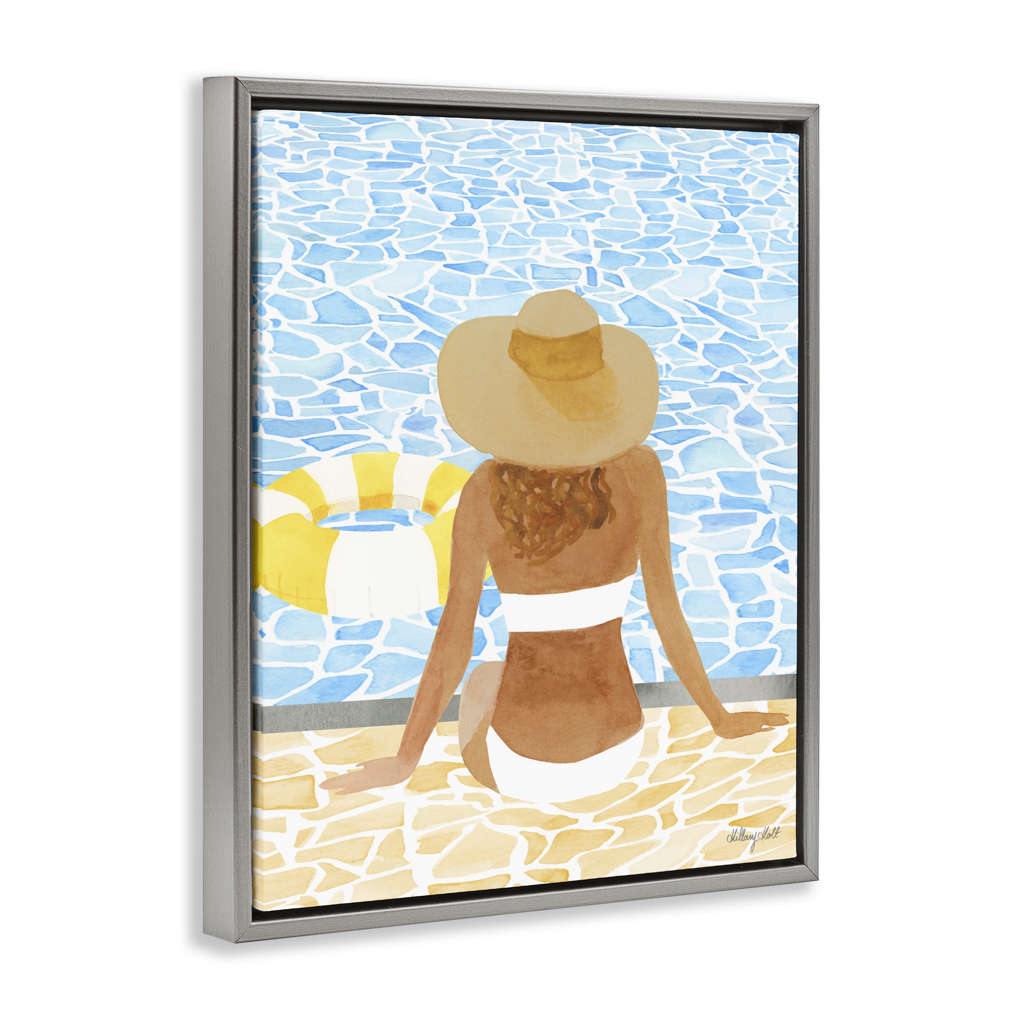 Stupell Industries Summer Poolside Chill Gray Framed Floater Canvas Wall Art, design by Hillary Holt