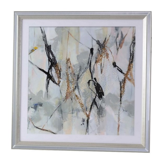 Wall Art with Acrylic Mirror Frame and Abstract Painting, Silver