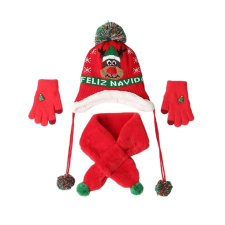 

Seyurigaoka Christmas Baby Girls Boys 3Pcs Hat + Scarf + Gloves Deer Knitting Plus Velvet