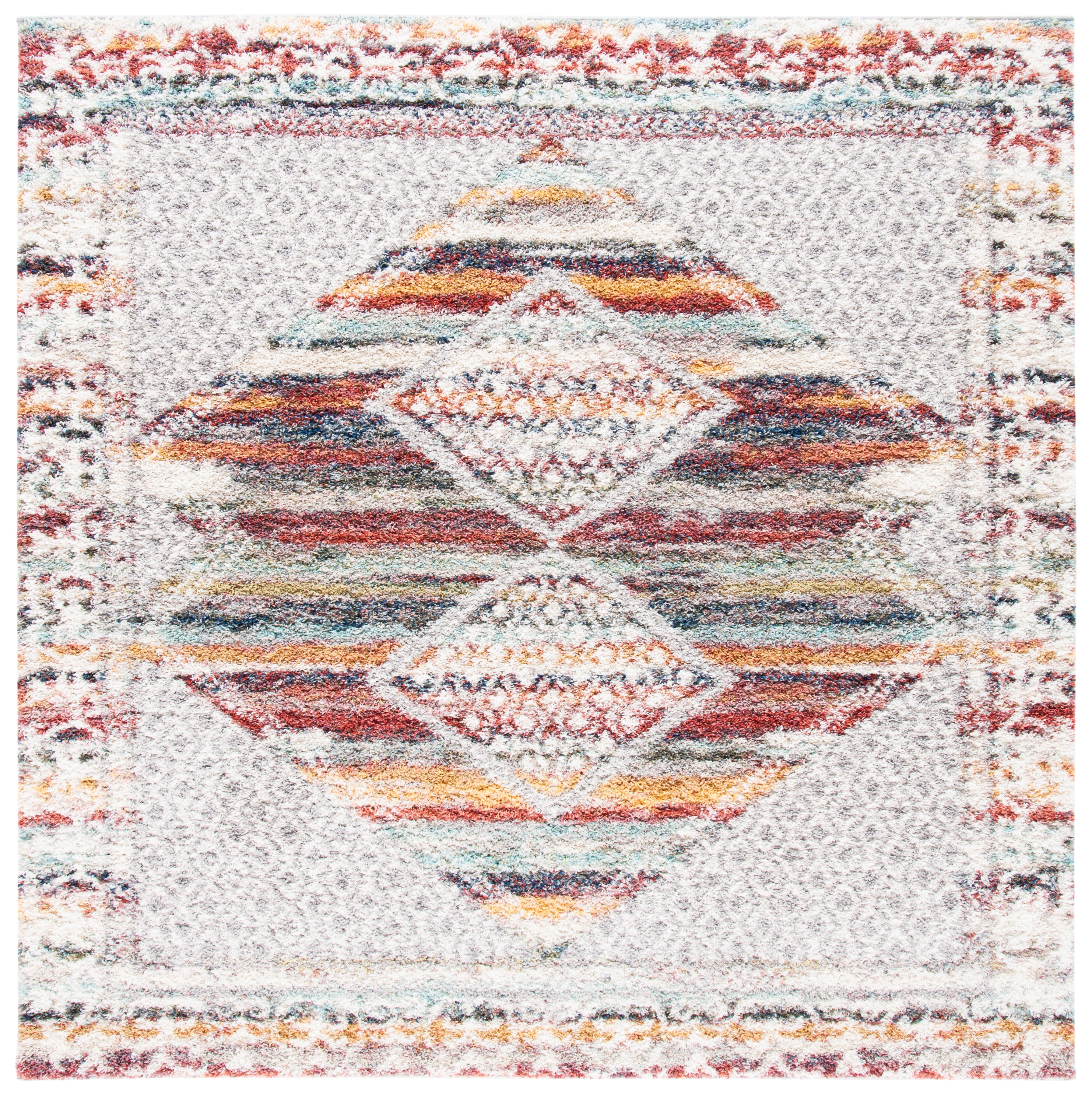 SAFAVIEH Calista Jayce Southwestern Area Rug, Ivory/Rust, 6'7" x 6'7" Square