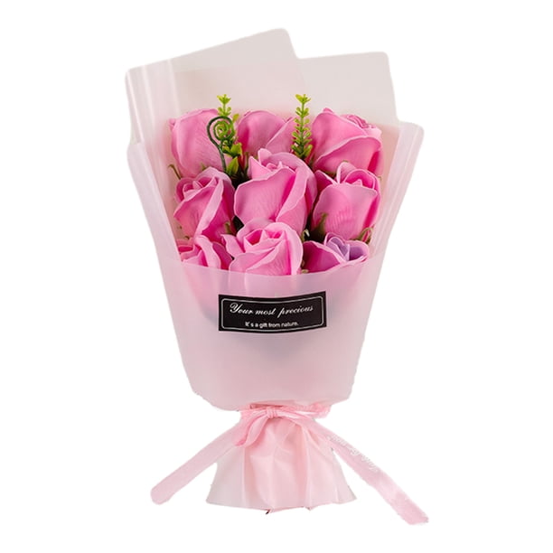 Ramo de rosas artificiales de 9 cabezas, hecho a mano, con jabón, ideal como decoración para aniversarios, cumpleaños, regalos para mujeres, madres, esposas y novias.