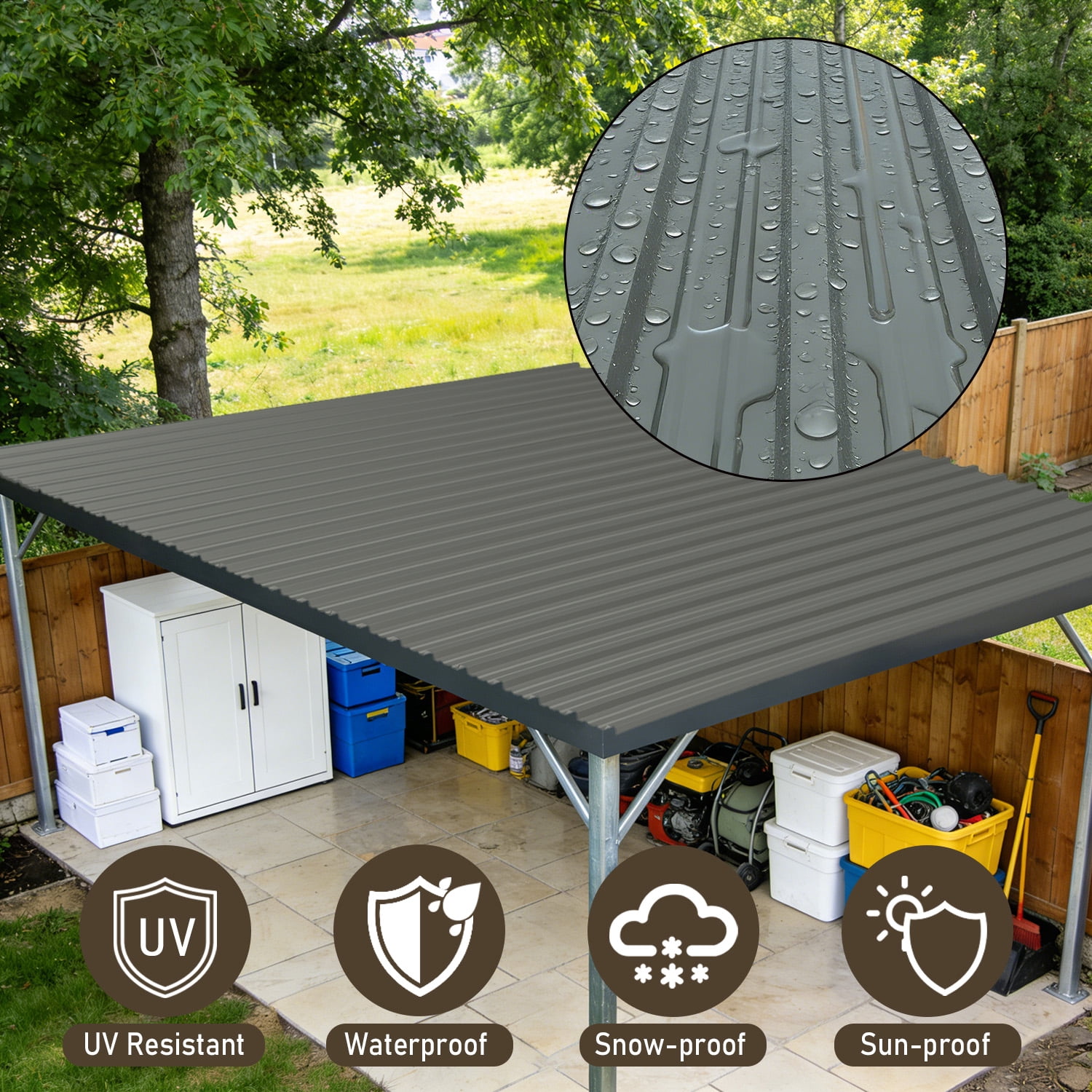 Leumius 15 Pcs Galvanized Steel Corrugated Roof Panels 18.9''x 72.85'',Heavy Duty Metal Waterproof Roofing Sheets for Outdoor House Garages Sheds Pergola Gazebo Chicken Coop Stables,Grey