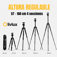 thumbnail image 3 of Trípode Cámara Profesional Livlux TP-120 + Monopie Profesional  + Soporte para Telefono + Selfie Stick + Aluminio  Carga 10 kg + Cabeza Bola + Rosca 3/8 + Bolso de Transporte, 3 of 9
