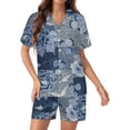 thumbnail image 1 of PRIYAL Ensemble de Pyjama en Denim Patchwork Fleuri pour Femmes Shorts Ensemble Deux Pièces Manches Courtes, 1 of 6