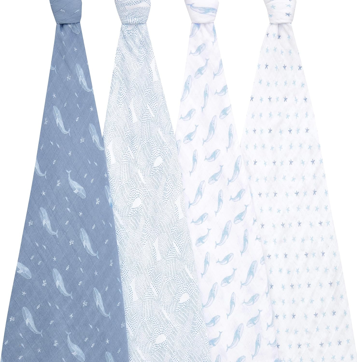aden + anais Organic Cotton Muslin Swaddle Blanket, Blue Oceanic, Unisex, 4-Pack