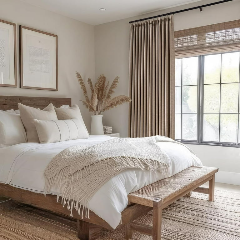 Pinch Pleated 100% Blackout Linen Curtains - 96" Long, Thermal Insulated, Room Darkening Drapes For Bedroom & Living Room