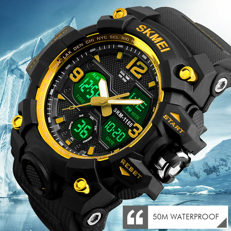 Digital Sports Watch Water Resistant Outdoor Easy Read Military Back Light Black Big Face Men's