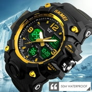 SKMEI Mens Digital Sports Watch, Large Face Military Waterproof Watches for Men with Stopwatch Alarm LED Back Light Sports Watch,Gold