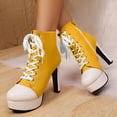 thumbnail image 2 of Rokment Stiletto Heels Platform High Top Fashion Sneakers For Women Trendy Casual Canvas Lace up Heeled Walking Pumps Ankle Boots with Side Zipper Spring Fall Winter Yellow Size 7.5, 2 of 8
