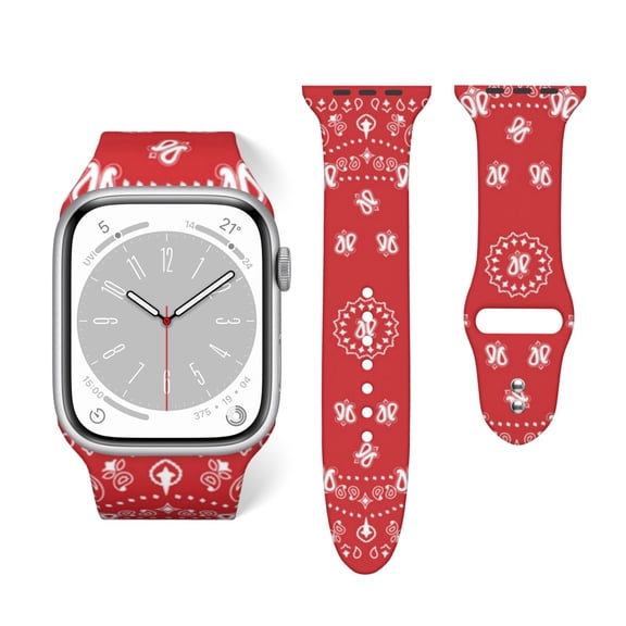Red Bandana Pattern Art Soft Silicone Sport Band Replacement Strap For Apple Watch 38mm 40mm 42mm 44mm, Compatible With Series Se 7 6 5 4 3 2 1, For Women And Men