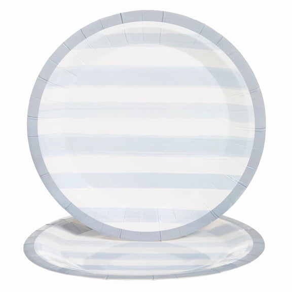 9 1/4" Blue & White Striped Round Disposable Paper Dinner Plates - 24 Ct.