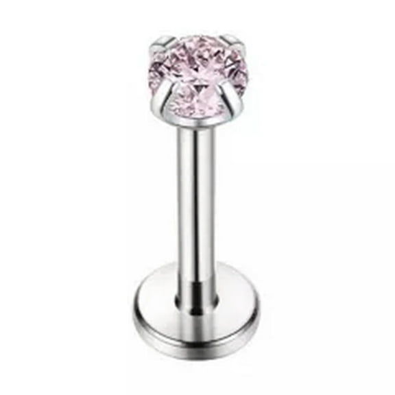 K-KED 16G Body Delicate Jewelry Nose Ring Stud Lip Bar Labret Fashion Piercing Cubic Zirconia -Light Pink-1.2*8*5mm
