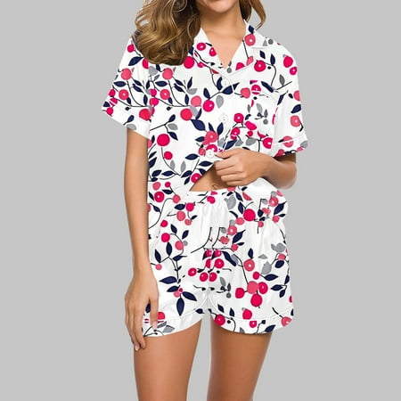 Riecok Sleep Sets for Women Turndown Collar Sleepwear for Women Pockets Spring Comfywear Pajamas Loose Sexy Casual Home Party PJ Set Cozy Trendy Clothes Sleepwear 2 Piece Pink M