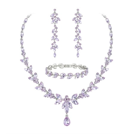 Light purple crystal necklace, tennis bracelet and earrings set