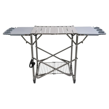 Kojem Universal Grill Stand Portable & Foldable Grill Table Rack Cart Outside for Camping, Barbecue, Picnic, Gatherings Steel Plastic Powder Coated Gray