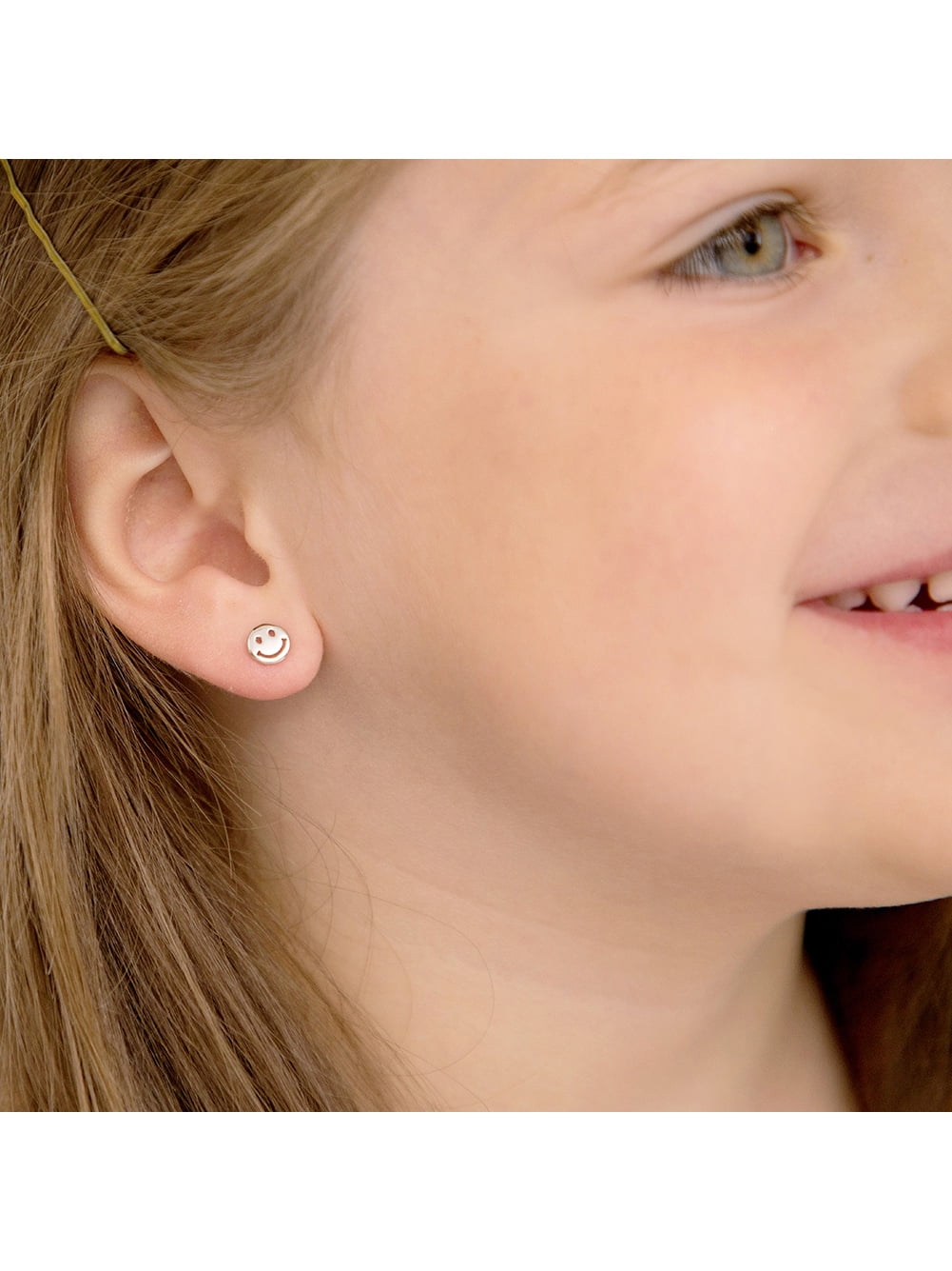Polished Smiling Face Children's / Girls Earrings Screw Back - Sterling Silver
