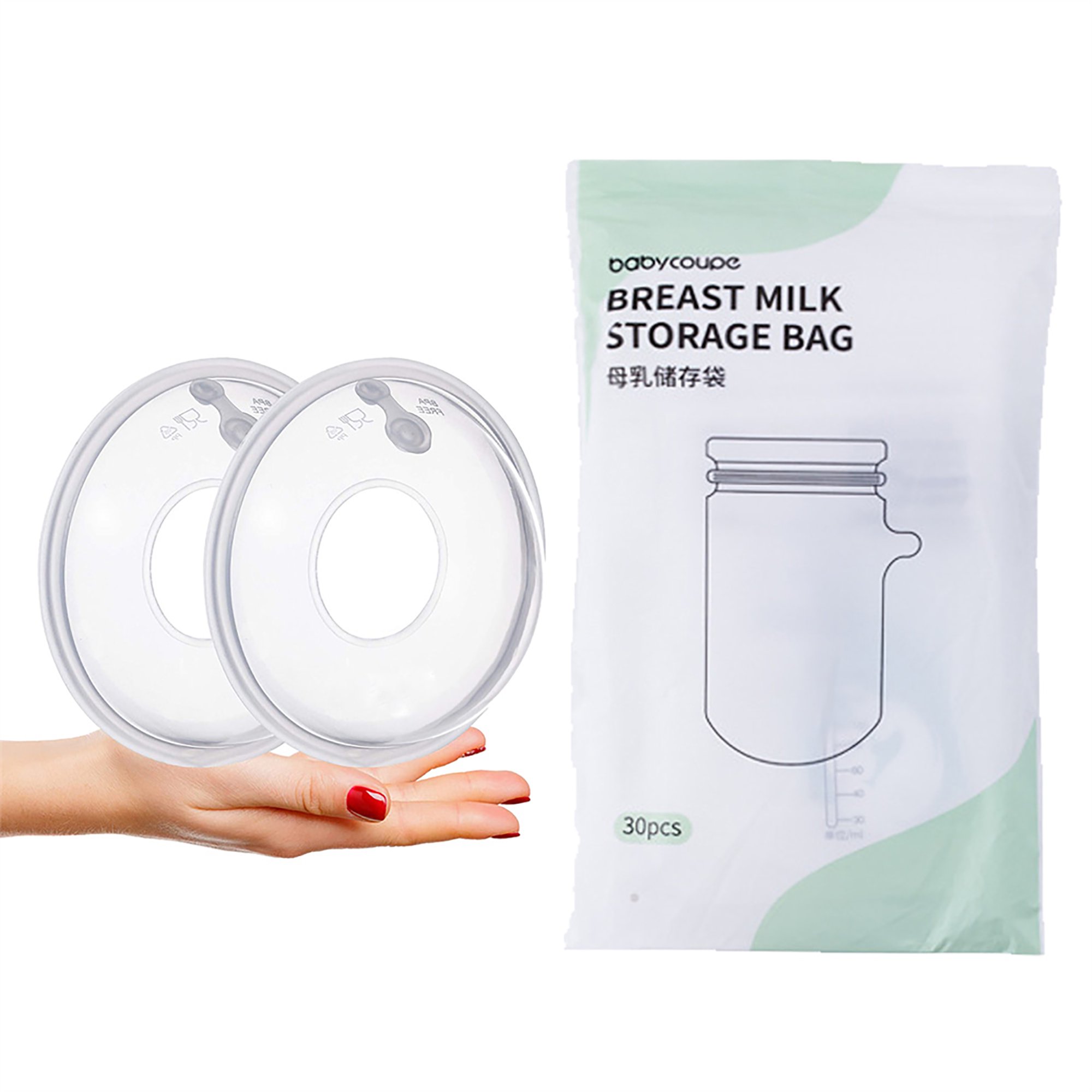 SHELLTON 2PCS Breast Shell & Milk Catcher with 30 200ML Breast Milk Storage Bags for Breastfeeding Relief