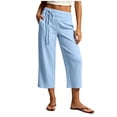 thumbnail image 2 of MHOSTAFH women's Low Waisted Capris Loose Fit Wide Leg Side Tie Capri Pants Summer Beach Vacation Cropped Trousers with Pockets, 2 of 7