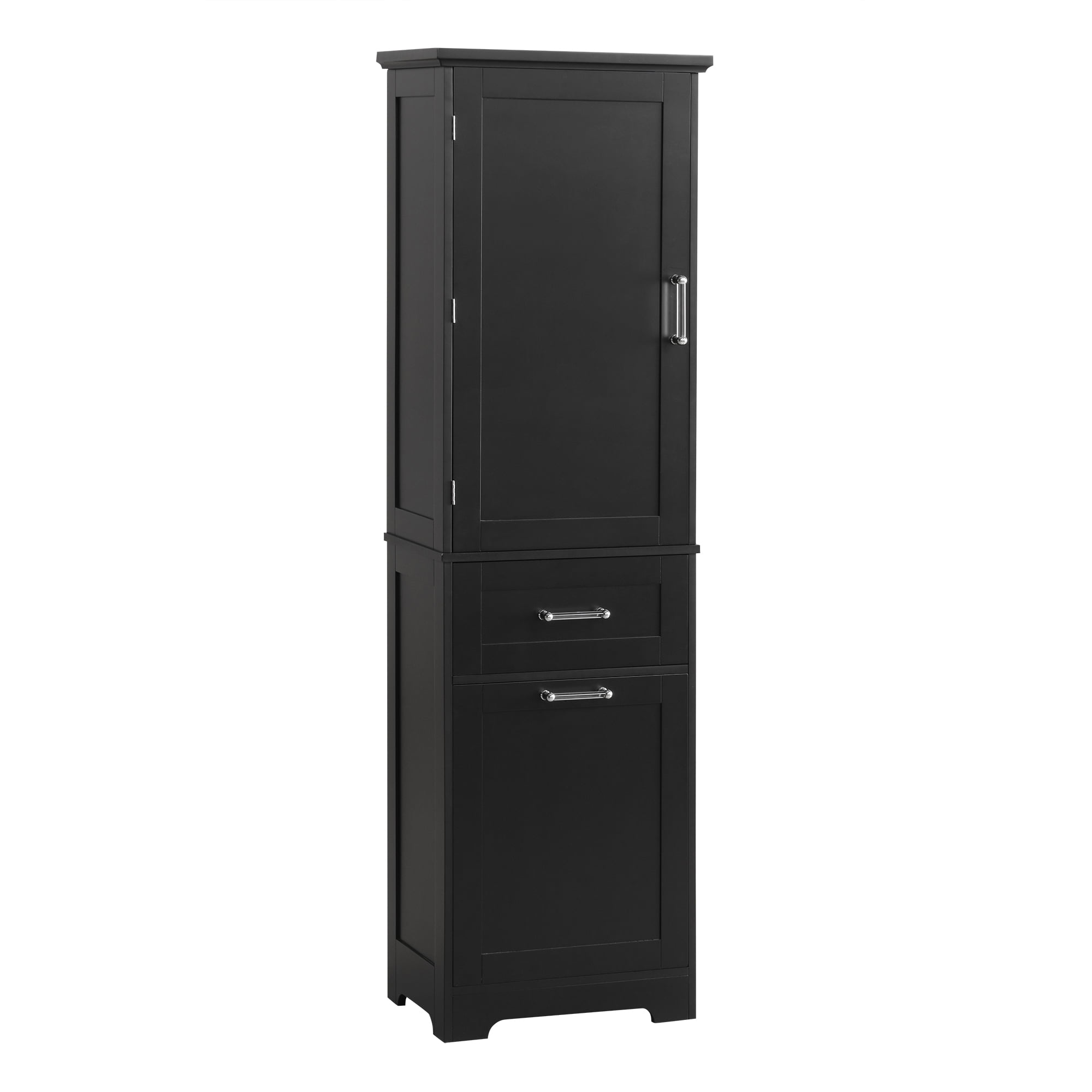 Tall Bathroom Storage Cabinet, Freestanding Storage Cabinet with Two Different Size Drawers and Adjustable Shelf, MDF Board with Painted Finish, Black