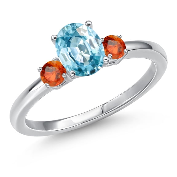 Gem Stone King 14K White Gold Blue Zircon and Orange Sapphire Engagement Ring for Women | 1.57 Cttw | Oval 7X5MM | Gemstone Birthstone | Size 8