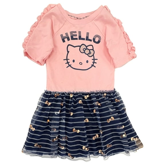 Hello Kitty Girls Gray & Red Ruffle Tulle Kitten Cat Skater Dress Small (6-6X)