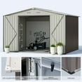 thumbnail image 2 of Sunmthink 9.6' x 7.8' Outdoor Storage Shed, Metal Shed with Lockable Door & Air Vent for Backyard, Garden, Gray, 2 of 7