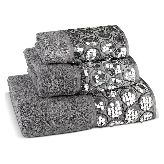 Sinatra Modern Bathroom Towel Set - 3 Piece Towel Set, Bath, Hand & Wash Towels - Luxury Silver Decor, Soft & Absorbent Cotton