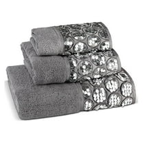 Sinatra Modern Bathroom Towel Set - 3 Piece Towel Set, Bath, Hand & Wash Towels - Luxury Silver Decor, Soft & Absorbent Cotton