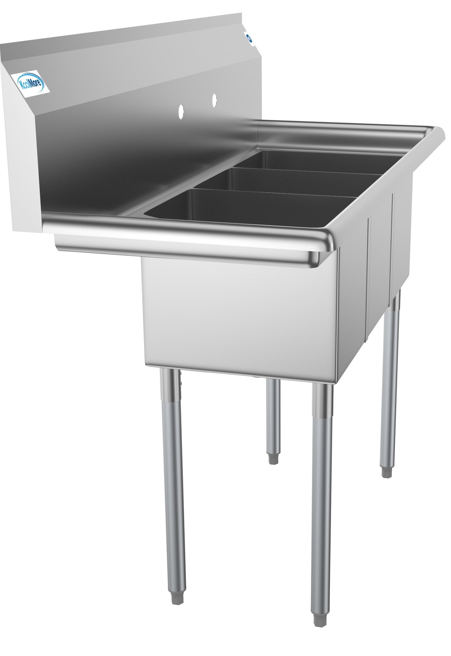 KoolMore 45 in. Three Compartment Stainless Steel Commercial Sink with Drainboard, Bowl Size 10"x 14"x 10"