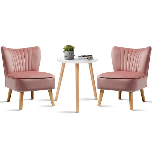 Costway Ensemble de 3 Pcs Fauteuils d'Appoint et Table d'Appoint 2 Pcs Canapé en Velours Table de Canapé Ronde