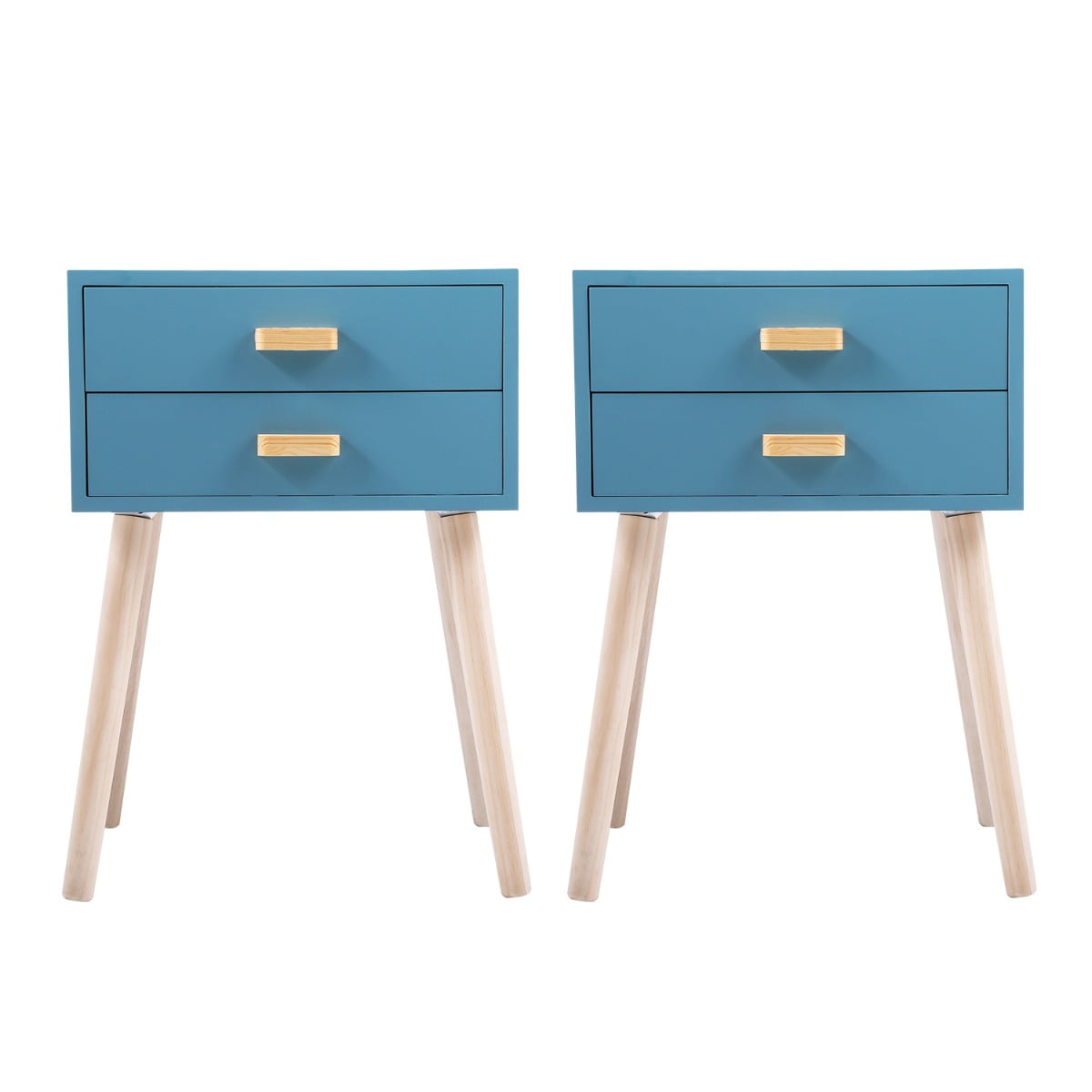 Lowestbest 2Pcs Bedside End Table, Nightstand Bedroom Decor Furniture with 2 Drawers, Blue Lowestbest 2Pcs Bedside End Table, Nightstand Bedroom Decor Furniture with 2 Drawers, Blue