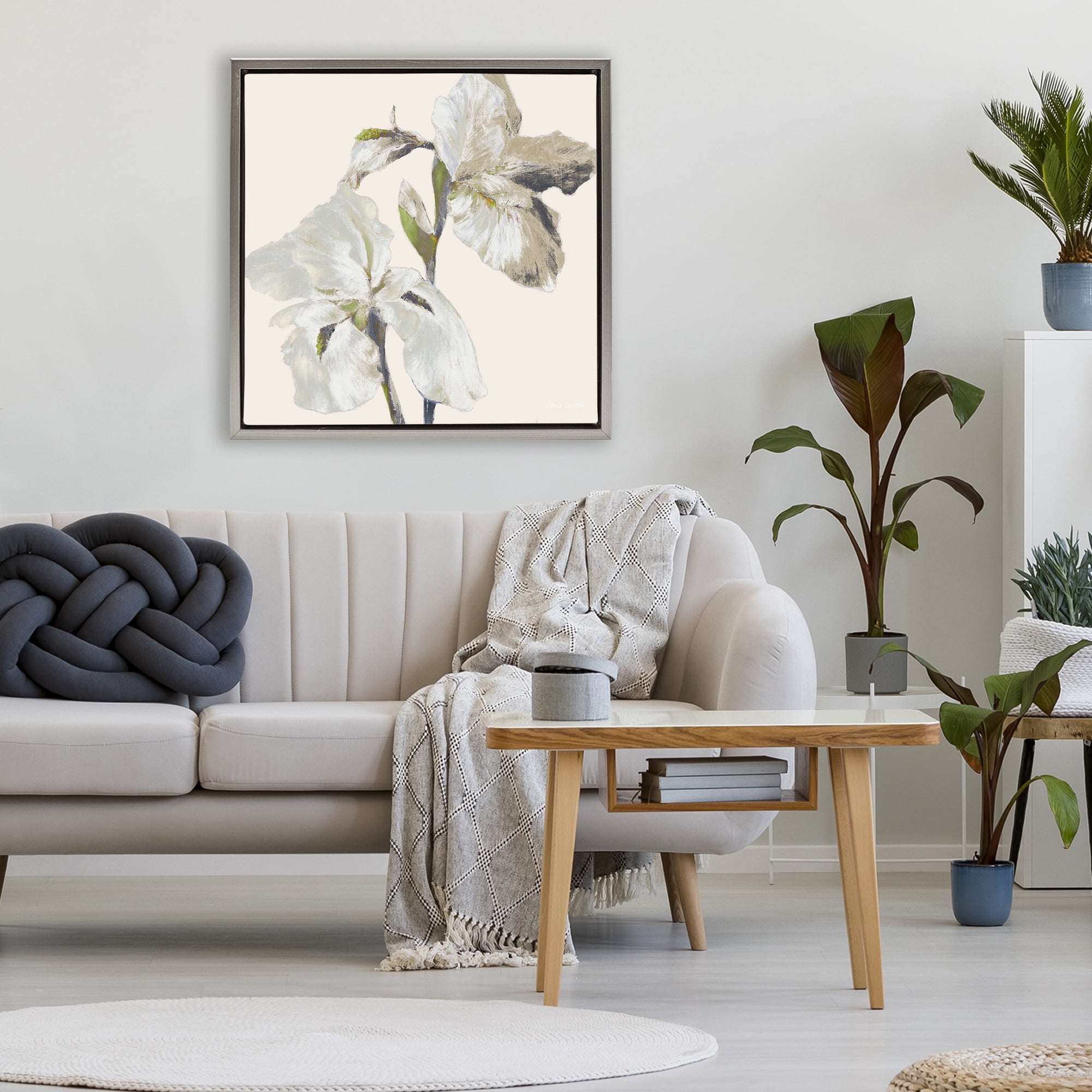 Stupell Industries Irises Soft Beige Gray Framed Floater Canvas Wall Art, design by Lanie Loreth