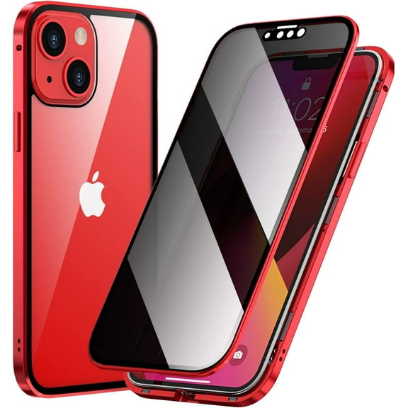 Compatible with iPhone 13 Magnetic Case with Built in Privacy Screen Protector Anti Spy Tempered Glass Slim Metal Aluminum Shockproof Cover Hard Drop Proof Protective 6.1 inch Green