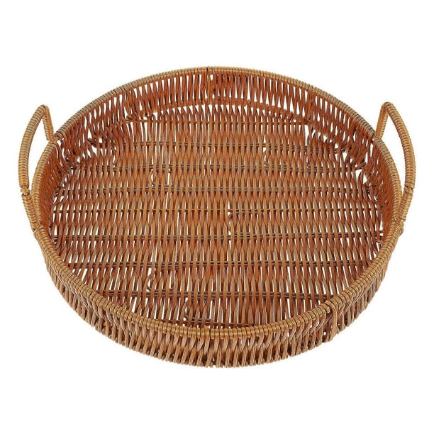 Imitation Rattan Weaving Basket Snack Basket Kitchen Storage Solution Simple And Elegant Design 31X30X8.8CM 1Pack