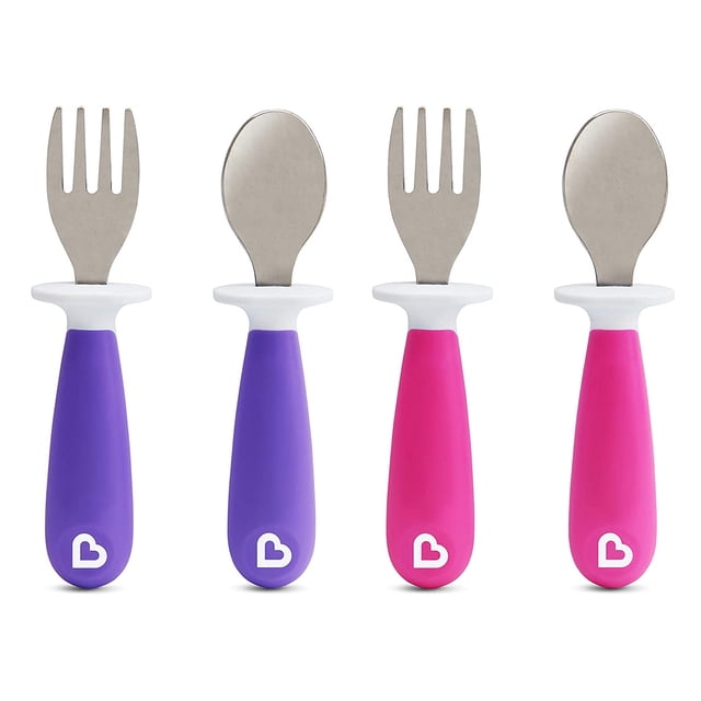 Munchkin Raise 4 Cuenta Tenedor y Cuchara para Niños Pequeños, Rosa / Púrpura, 12+