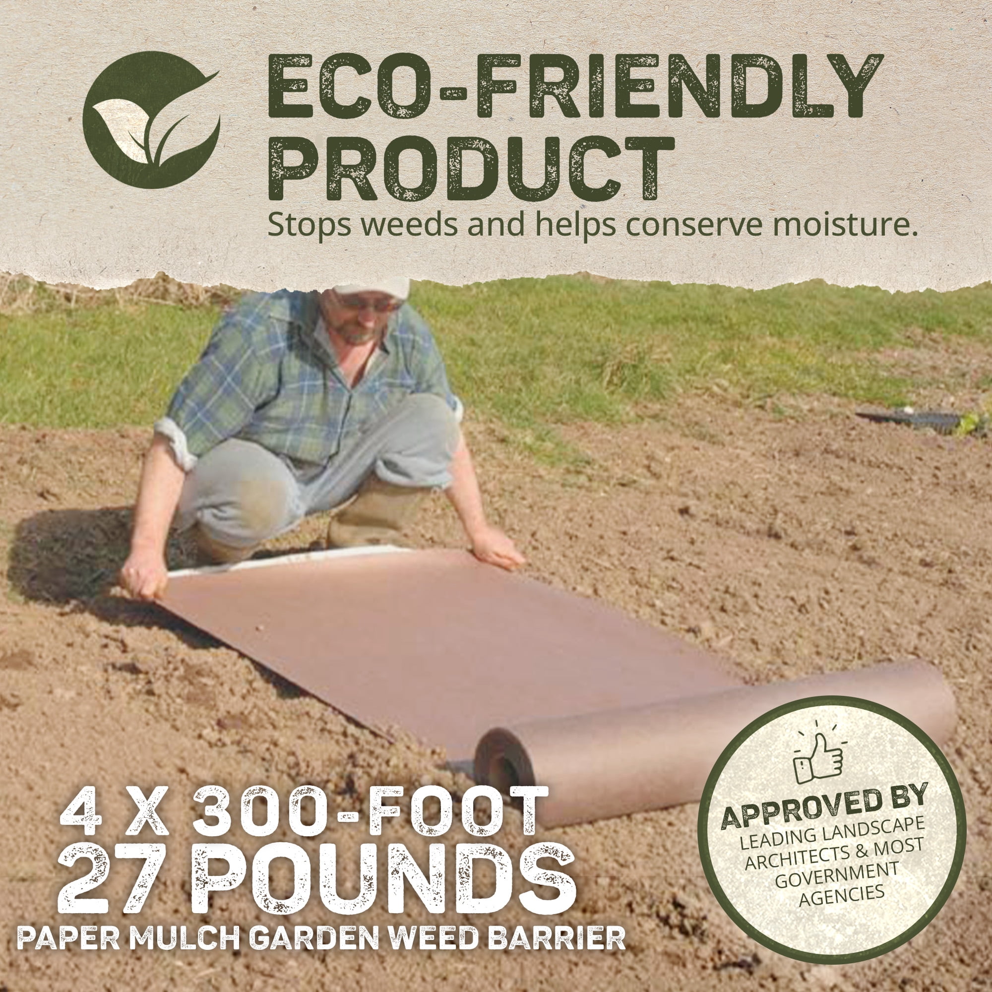 DeWitt Garden Weed Barrier Natural Paper Mulch, Organic Ground Cover Mat, 4 x 300 Feet
