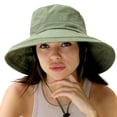 thumbnail image 4 of Sun Hats for Women Gardening Hat Wide Brim Ponytail Beach Sun Protection Breathable Cotton Summer Hat with Fold-Up Brim, Army Green, 4 of 5