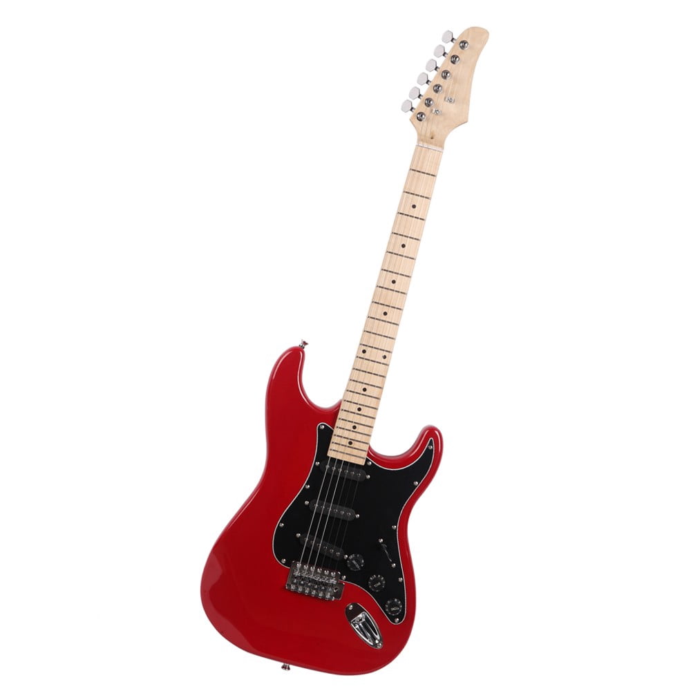 6-String Electric Guitar Kit with 20-Watt Amplifier, Beginner ST Stylish Guitar with Black Pickguard, Maple Fingerboard, Right Handed Orientation (Red)