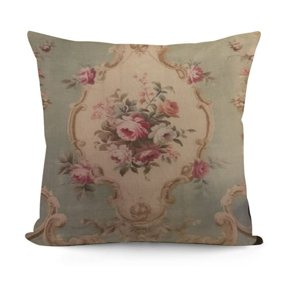 Rose Floral French Aubusson Rug Decorative Pillow Covers Cozy Soft Throw Pillowcase Square Couch Cushion Cover for Home Decor Sofa Living Room Bed Car