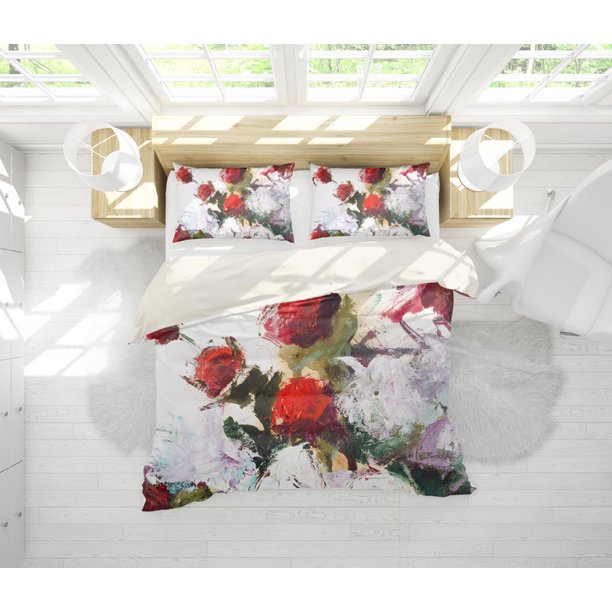 3D Rosa Roja Floral Funda de edredón Juego de ropa de cama Fundas de almohada 160