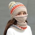 thumbnail image 6 of D-GROEE 3Pcs Womens Girls Multicolor Knit Beanie Scarf Mask Set Soft Warm Woolen Yarn Lined Winter Ski Hat with Pompom, 6 of 7