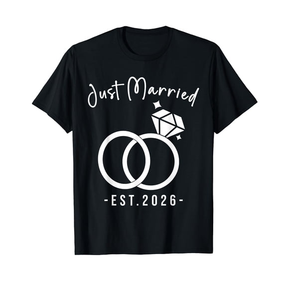Just Married 2026 Wedding Rings Matching Couple Newlyweds T-Shirt