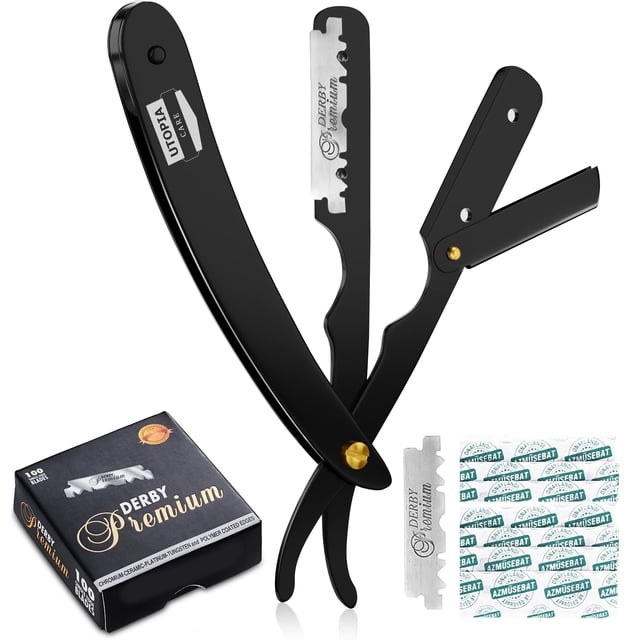 Navaja de Barbero Profesional de Filo Recto Utopia Care Negra