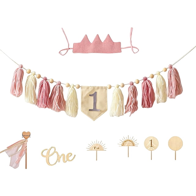 Baby Birthday Party Hat Banner Polyester Festive Easy to Assemble for First Birthday Boys Girls Celebration Photo Props